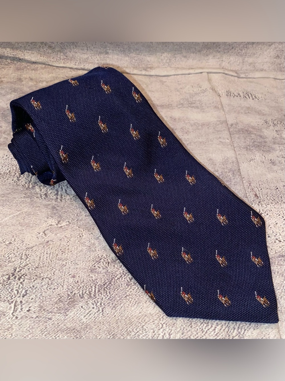 Vintage Polo Ralph Lauren Pony Player Logo All Over Silk Tie Necktie Monogram